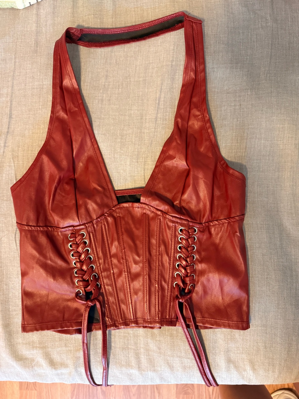 SHEIN Red Faux Leather Lace-Up Corset Jacket